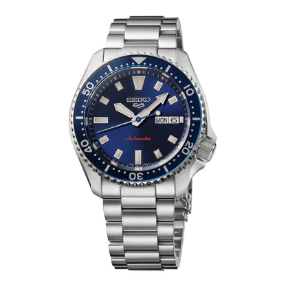 MENS SEIKO 5 SPORT SKX AUTOMATIC SILVER-TONE STAINLESS STEEL WATCH BLUE DIAL