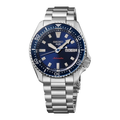 MENS SEIKO 5 SPORT SKX AUTOMATIC SILVER-TONE STAINLESS STEEL WATCH BLUE DIAL