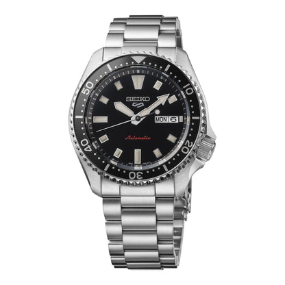 MENS SEIKO 5 SPORTS SKX AUTOMATIC SILVER-TONE STAINLESS STEEL WATCH BLACK DIAL