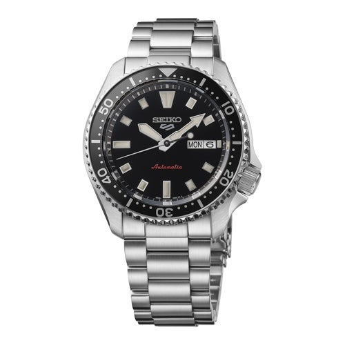 MENS SEIKO 5 SPORTS SKX AUTOMATIC SILVER-TONE STAINLESS STEEL WATCH BLACK DIAL