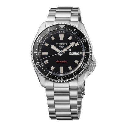 MENS SEIKO 5 SPORTS SKX AUTOMATIC SILVER-TONE STAINLESS STEEL WATCH BLACK DIAL