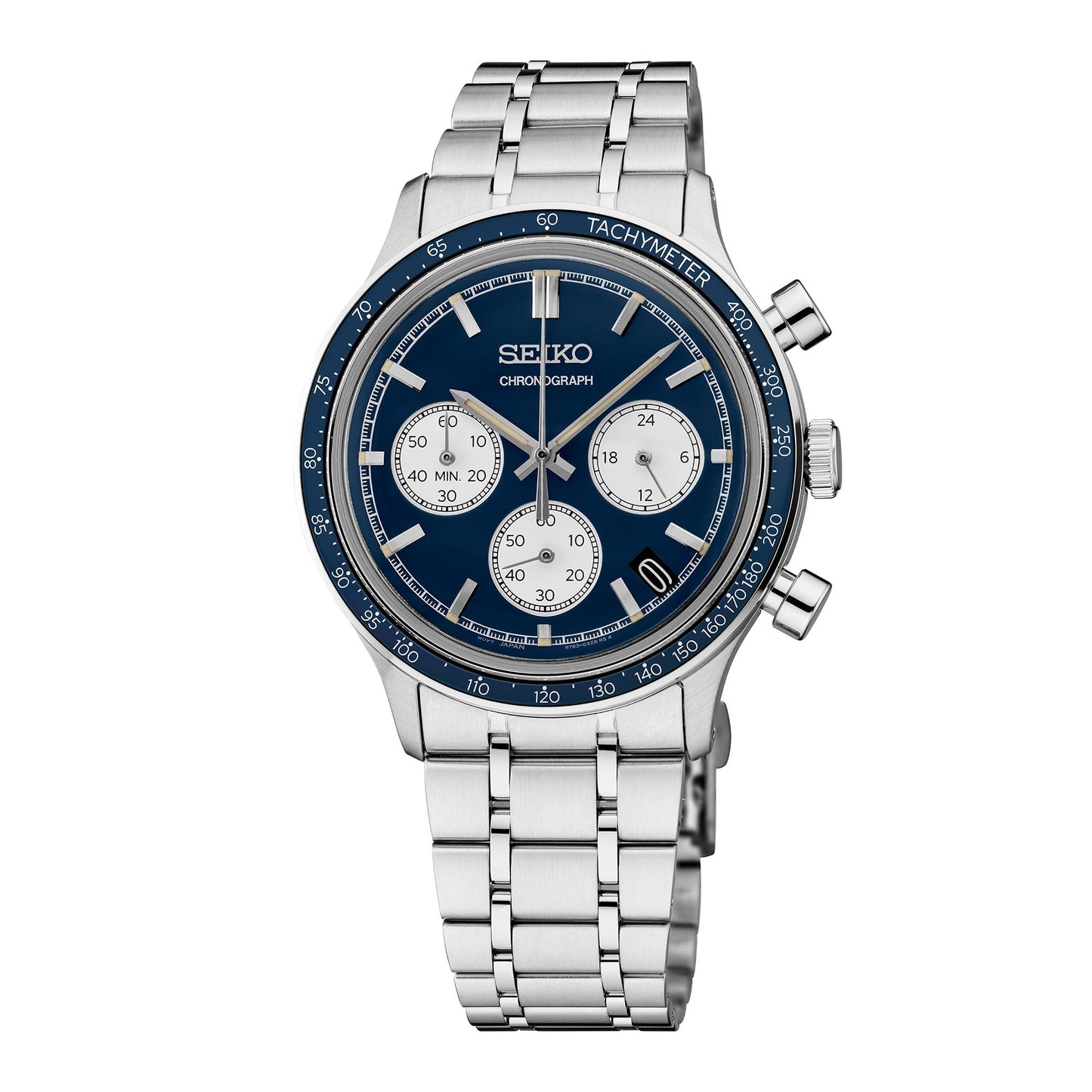 MENS ESSENTIALS CHRONOGRAPH SILVER-TONE STAINLESS STEEL WATCH BLUE DIAL
