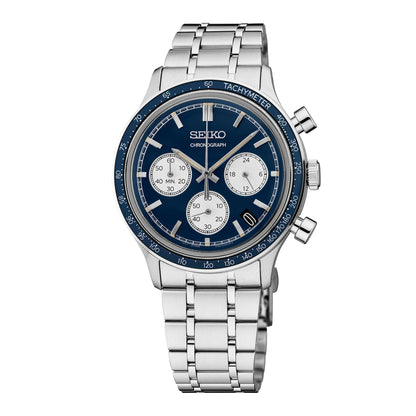 MENS ESSENTIALS CHRONOGRAPH SILVER-TONE STAINLESS STEEL WATCH BLUE DIAL
