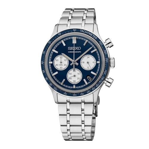 MENS ESSENTIALS CHRONOGRAPH SILVER-TONE STAINLESS STEEL WATCH BLUE DIAL