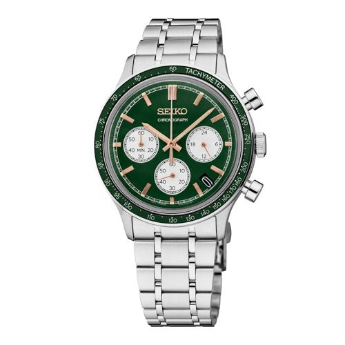 MENS ESSENTIALS CHRONOGRAPH SILVER-TONE STAINLESS STEEL WATCH GREEN DIAL