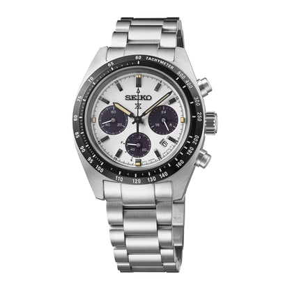 MENS PROSPEX SPEEDTIMER SOLAR CHRONOGRAPH STAINLESS STEEL WATCH WHITE DIAL