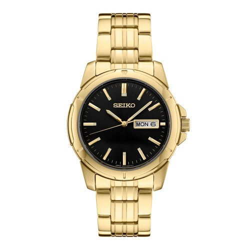 MENS ESSENTIALS GOLD-TONE STAINLESS STEEL WATCH BLACK DIAL