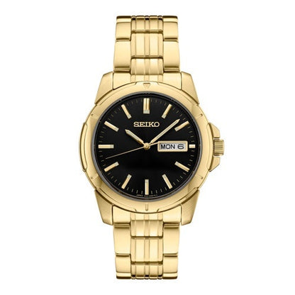 MENS ESSENTIALS GOLD-TONE STAINLESS STEEL WATCH BLACK DIAL