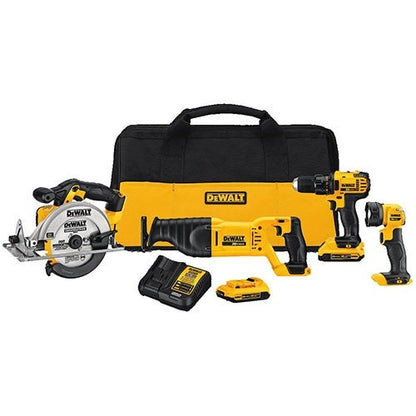 20V MAX CORDLESS 4-TOOL COMBO KIT - DRILL/DRIVER RECIP SAW CIRC SAW LIGHT