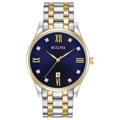 MENS DIAMOND STAINLESS STEEL WATCH DARK BLUE DIAL