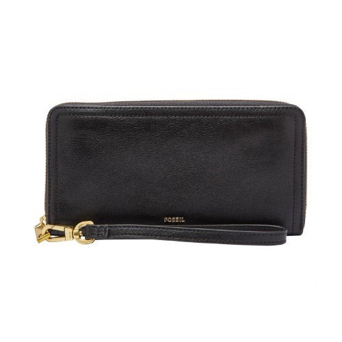 Logan Leather RFID Zip Around Clutch Wallet Black