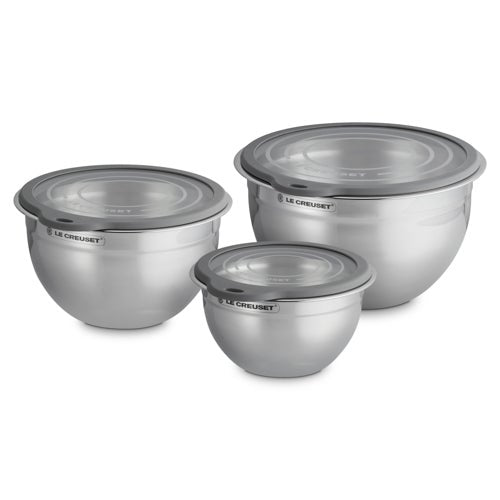 Set of 3 Stainless Steel Mixing Bowls w/ Glass Lids