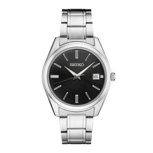 Mens Essentials Silver-Tone Stainless Steel Watch Black Dial