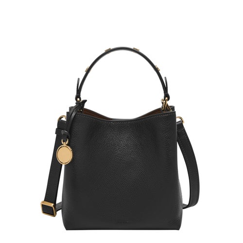 Jessie Leather Small Bucket Crossbody Bag Black