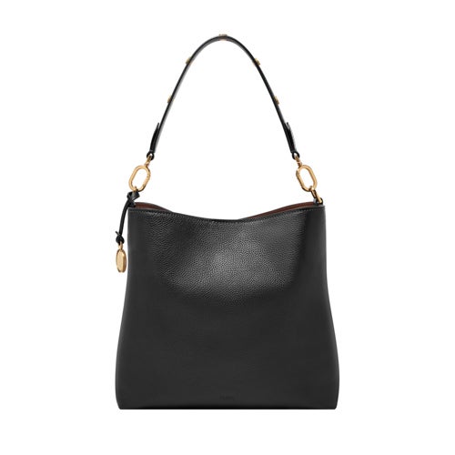 Jessie Leather Bucket Shoulder Bag Black