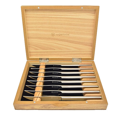 8pc Stainless Steak Knife Set in Olivewood Presentation Box