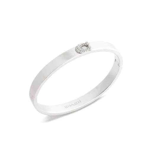 Pave C Hinged Bangle Silver